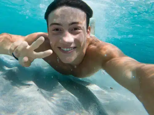 young boy enjoy summer holiday vacation taking sel 2024 03 06 01 42 14 utc