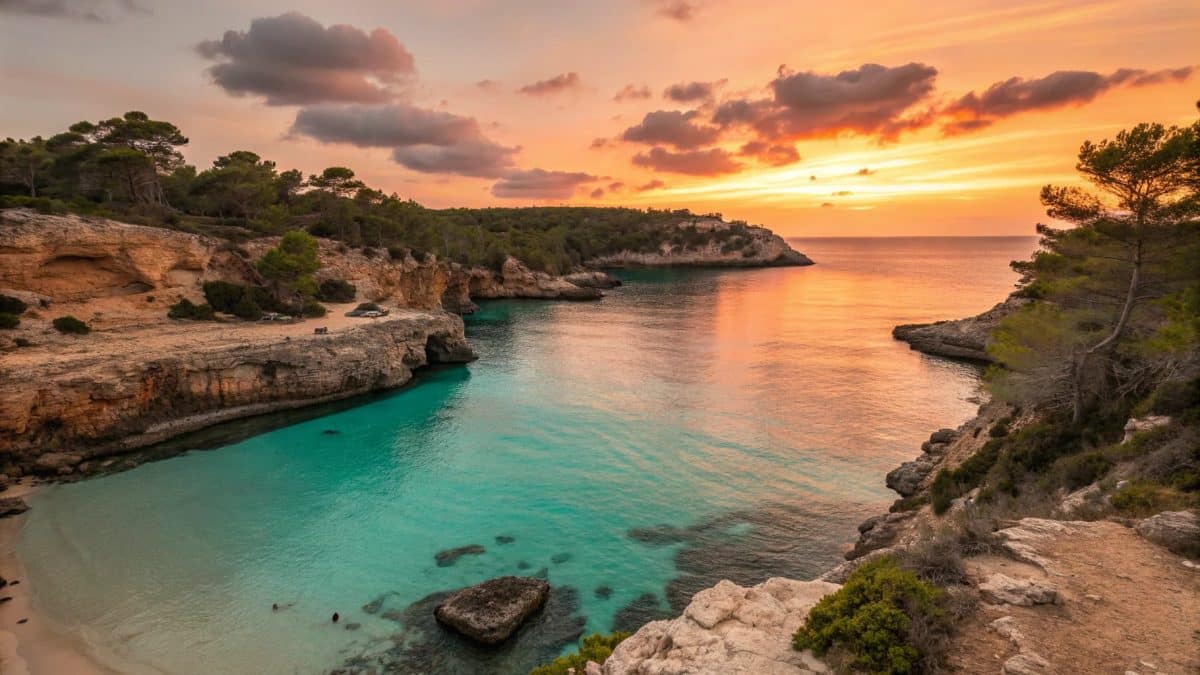 Atardecer en Cala Saladeta magia dorada frente al mar